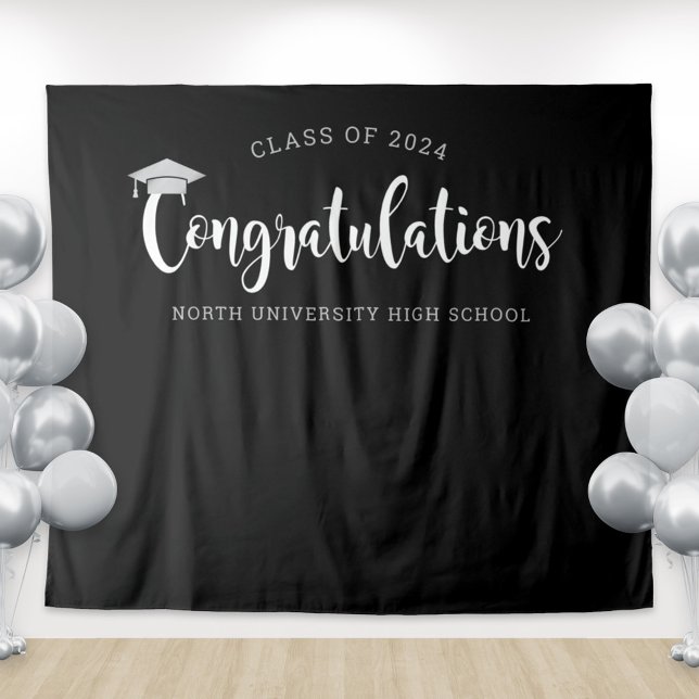 Congratulations Silver Black Graduation Party Tapestry (Creator Uploaded)