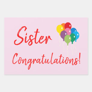 Congratulations Sister Balloons Wrapping Paper Sheet