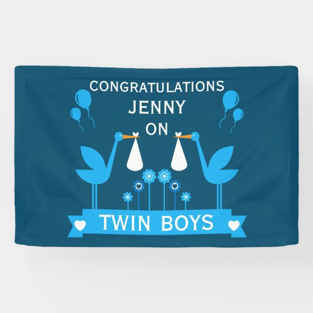 Congratulations Stalk Delivery Twin Boy Banner (Horizontal)