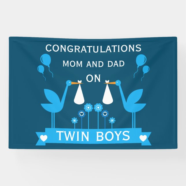 Congratulations Stalk Delivery Twin Boy Banner (Horizontal)