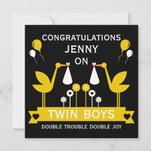Congratulations Stalk Delivery Twin Boy Card