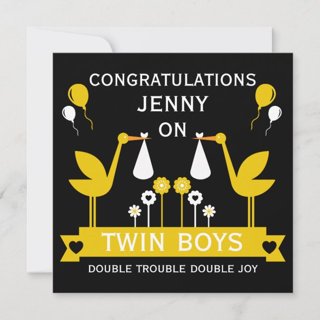 Congratulations Stalk Delivery Twin Boy Card (Front)
