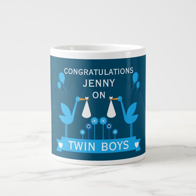 Congratulations Stalk Delivery Twin Boy Large Coffee Mug (Front)
