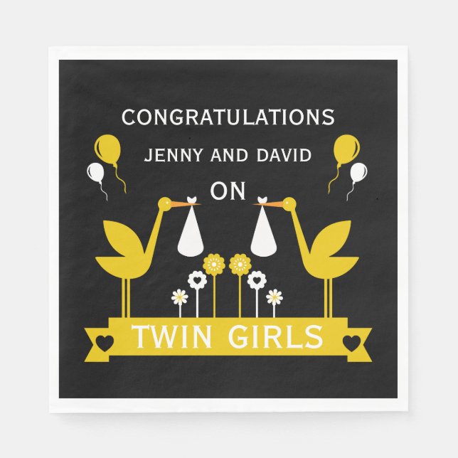 Congratulations Stalk Delivery Twins Napkin (Front)