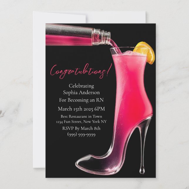 Congratulations-Stiletto and Cocktails Invitation (Front)