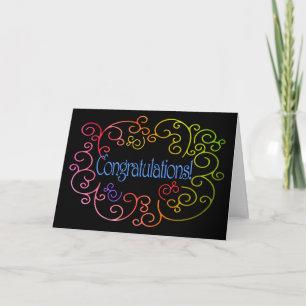 Congratulations/Success - Rainbow Swirls on Black Card