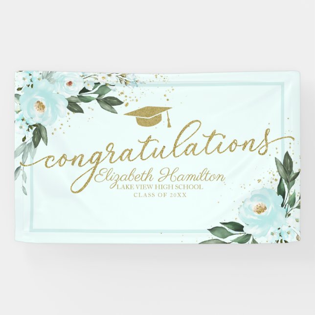 Congratulations Teal Floral Graduation Party Banner (Horizontal)