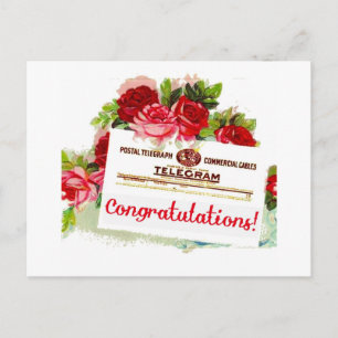 Congratulations Telegram Roses Vintage Postcard