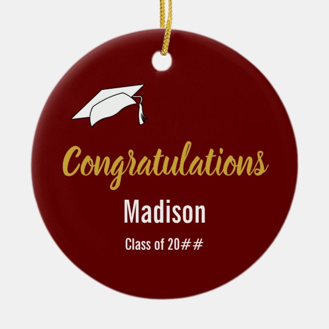 Congratulations to Graduate Name on Dark Red Ceramic Ornament (Front)