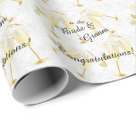 Congratulations to the Bride and Groom Wedding Wrapping Paper<br><div class="desc">Elegant Wedding Gift Wrap with gold hearts and champagne glasses on white damask background. Also great for anniversaries. Change the words to your liking. ✔Note: Not all template areas need changed. 📌If you need further customisation, please click the "Click to Customise further" or "Customise or Edit Design" button and use...</div>