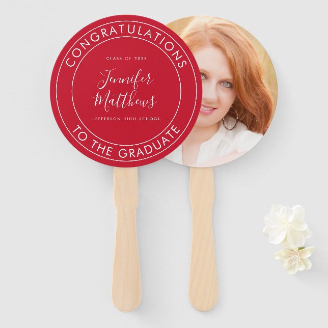 Congratulations to The Graduate Red Hand Fan (Front and Back)