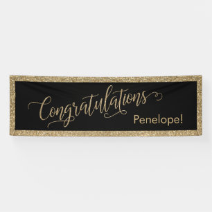 Congratulations Typography Gold Glitter and Black Banner