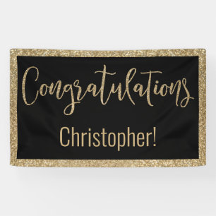 Congratulations Typography Gold Glitter and Black Banner