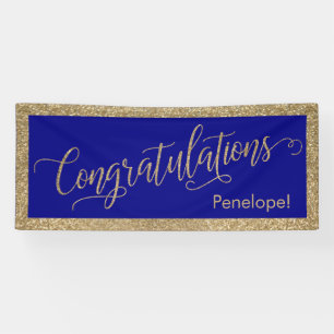 Congratulations Typography Gold Glitter and Navy Banner