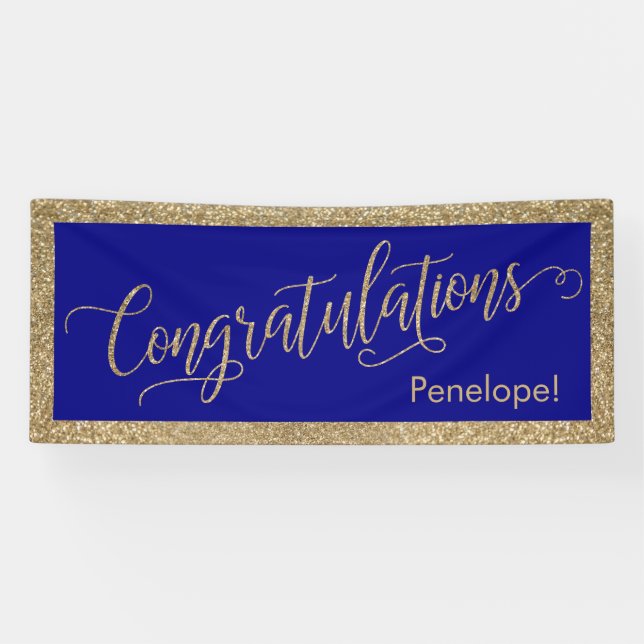 Congratulations Typography Gold Glitter and Navy Banner (Horizontal)