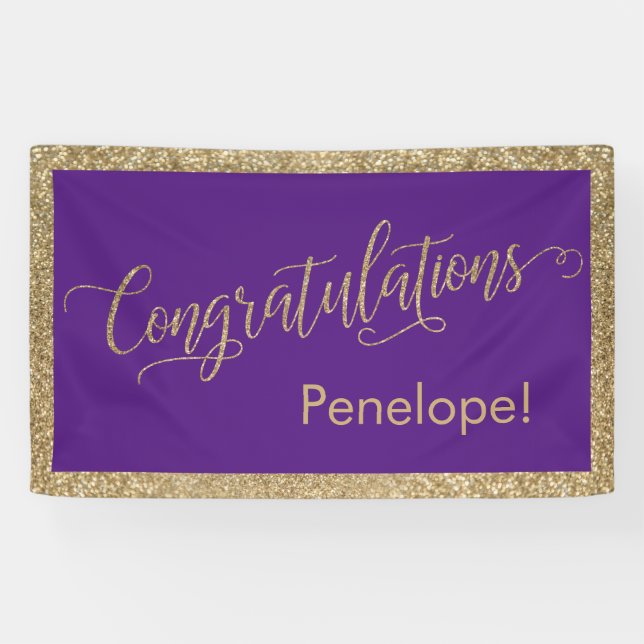 Congratulations Typography Gold Glitter and Purple Banner (Horizontal)