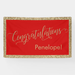 Congratulations Typography Gold Glitter and Red Banner
