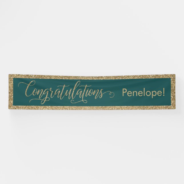 Congratulations Typography Gold Glitter and Teal Banner (Horizontal)