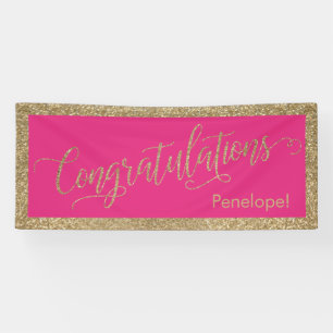 Congratulations Typography Gold Glitter Hot Pink Banner