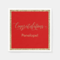 Congratulations Typography Gold Glitter on Red