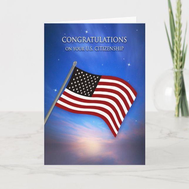 Congratulations, U.S. CITIZENSHIP,  American Flag Card (Front)