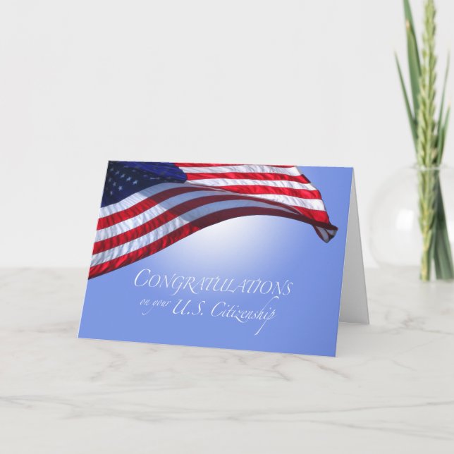 Congratulations US Citizenship US Flag Flying Sun Card (Front)