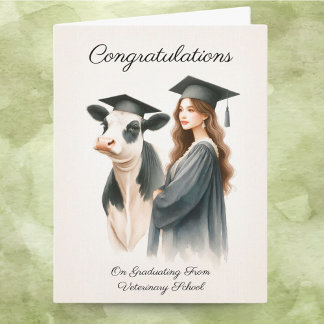 Congratulations Veterinary School Cow And Graduate Card