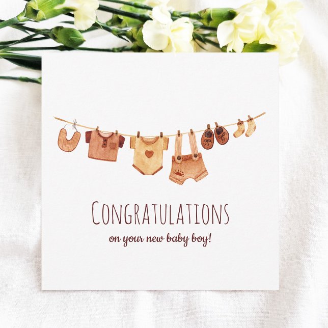 Congratulations-Watercolor Boho Baby Clothes   Card (Creator Uploaded)