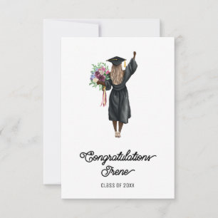 Congratulations Watercolor Dark Skin Girl Flowers