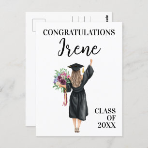 Congratulations Watercolor Graduate Girl Flowers  Postcard