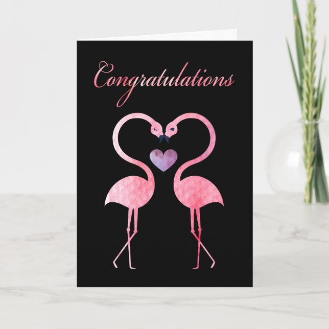 Congratulations Watercolor Pink Flamingos Card (Front)