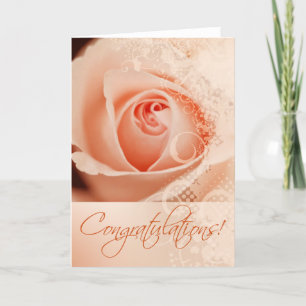 Congratulations Wedding Bridal Lace Rose (peach) Holiday Card