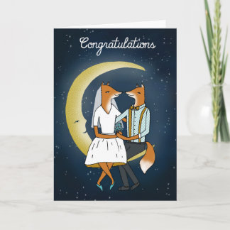 Congratulations Wedding Card - Foxes in the Moon