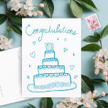Congratulations Wedding Engagement Sketch Doodle  Postcard<br><div class="desc">Sweet drawing of a pretty cake to congratulate someone on their wedding or engagement! Click "edit using design tool" to adjust the fonts, colours and placements. You can change the background colour too or check my shop for more colour options. Customise with your own text. Check my shop for more...</div>
