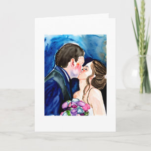 Congratulations   Wedding Kiss Watercolor Art Card