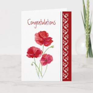 Congratulations Wedding Red Poppies Garden Flowers Card