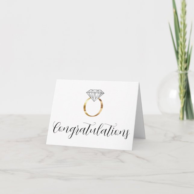 Congratulations White Diamond Ring Wedding Card (Front)