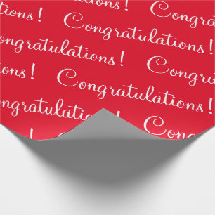 Congratulations White Script Red Graduation  Wrapping Paper