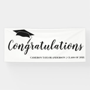 Congratulations with Black Grad Cap Graduation Banner