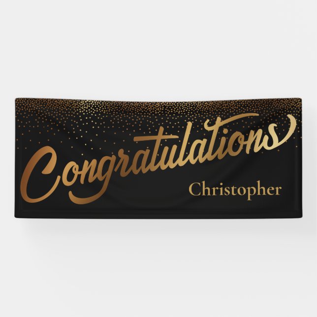 Congratulations with Gold Confetti on Black Banner (Horizontal)
