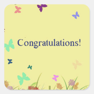 Congratulations  yellow butterfly background square sticker