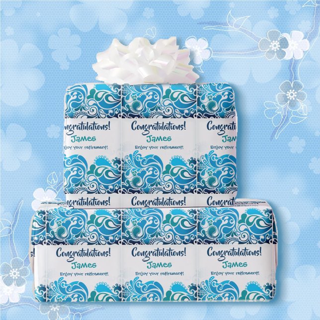 Congratulations Your Text Add Name Retirement Wrapping Paper (Creator Uploaded)