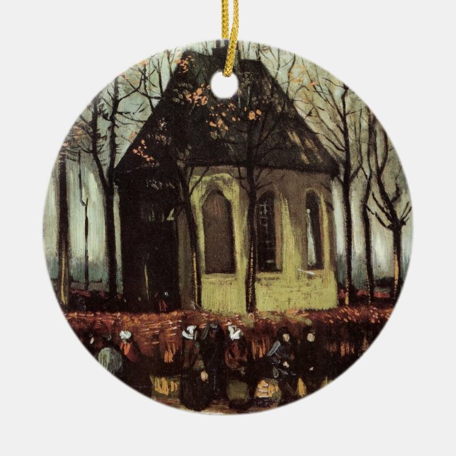 Congregation at Church, Nuenen by Vincent van Gogh Ceramic Tree Decoration (Front)