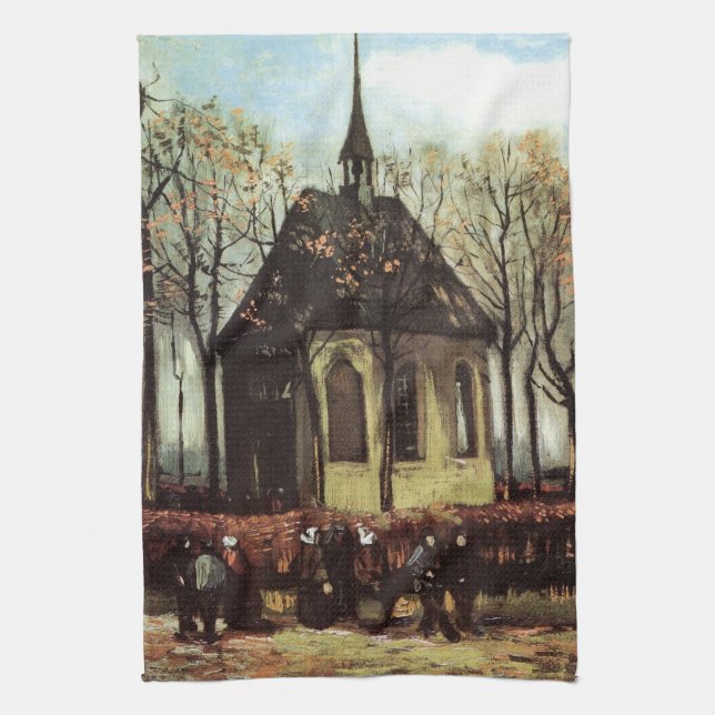 Congregation at Church, Nuenen by Vincent van Gogh Tea Towel (Vertical)