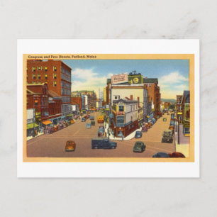 Congress and Free Streets, Portland, Maine Vintage Postcard