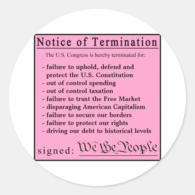 Congressional Pink Slip stickers (Front)