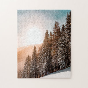 Conifer Fir Pine Trees Snowy Forest Sunrise Nature Jigsaw Puzzle