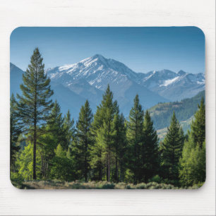 Coniferous Trees with Mountain Background Mouse Pad