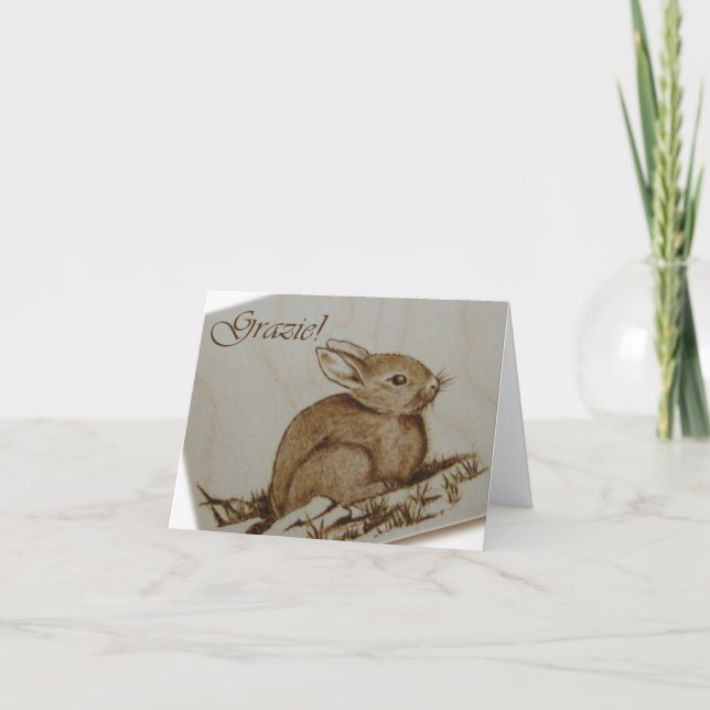 Coniglietto - Grazie! - Pyrography Thank You Card (Front)