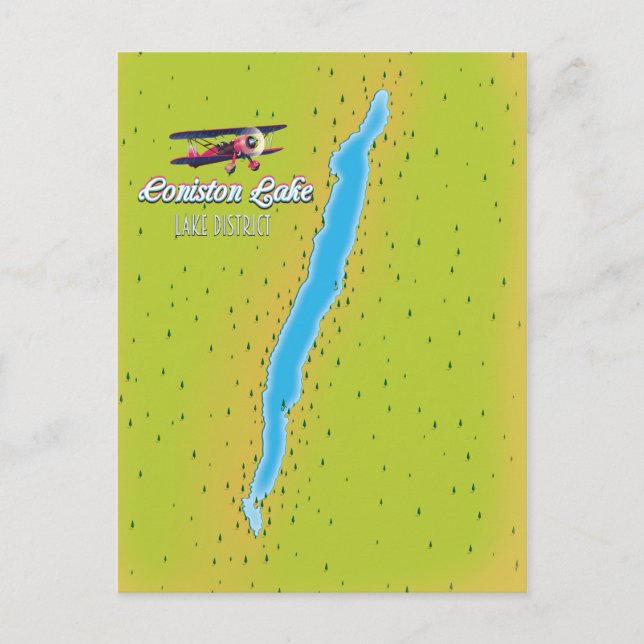 Coniston Water, lake district, England map Postcard (Front)